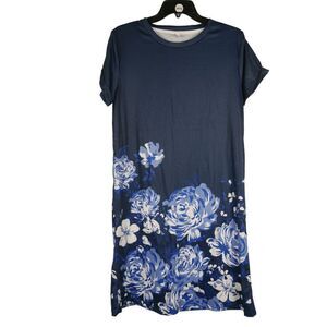 Pixie Lady Women's Blue Floral Short Sleeve T-Shirt Dress M